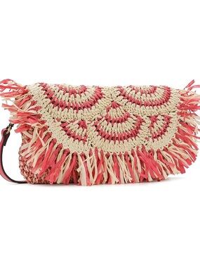 Patricia Nash Coral & Cream Woven Fringe Clutch Loulia Crossbody Clutch